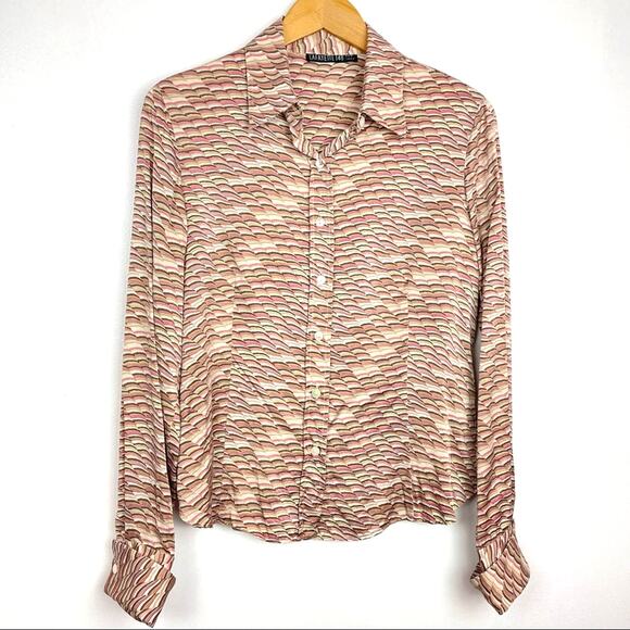 Lafayette 148 | 100% Silk Button Down Top Patterned Pink Cream - Picture 1 of 9
